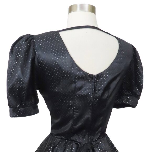 Vintage 80s Black Metallic Full Bubble Skirt Polka Dot Prom Party Dress S M - Picture 6 of 16
